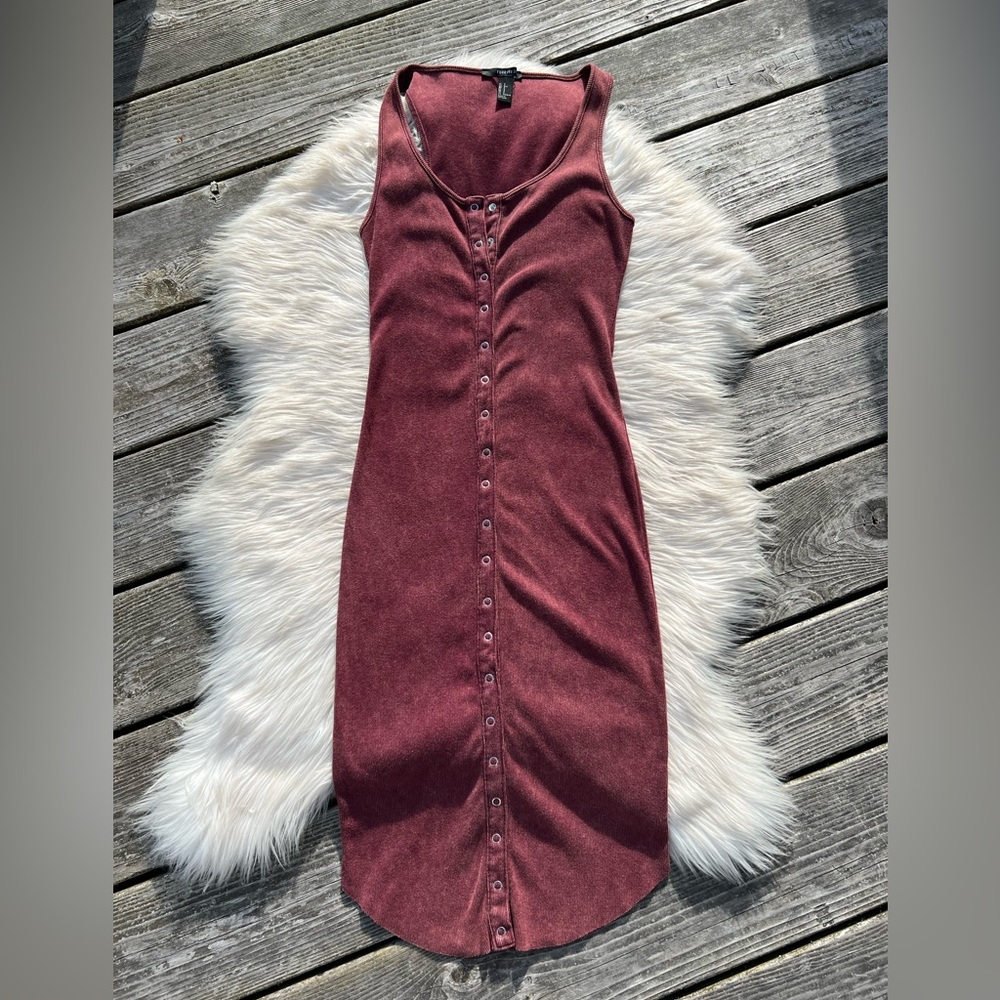 Maroon Button Up Soft Knit Sleeveless Midi Dress VTG
